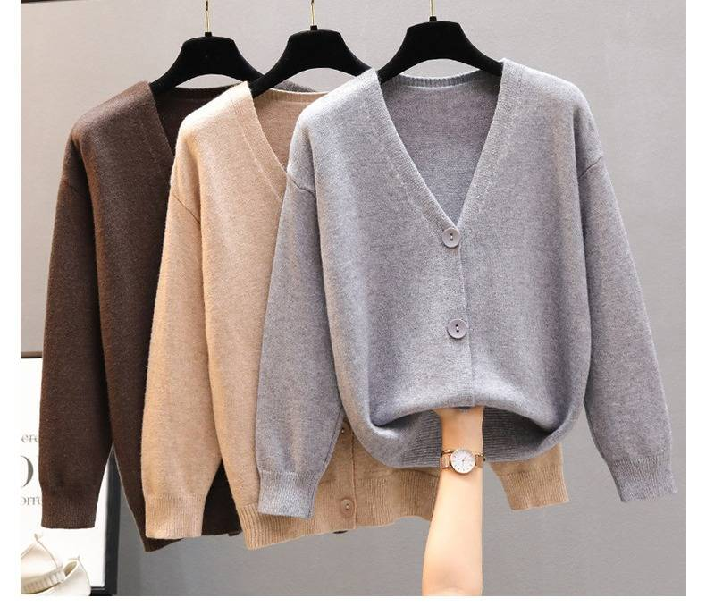 "Oversized Harajuku Cardigan – Chunky Knit Open Front Sweater For Women (Khaki/Grey/Black/Dark Brown, One Size)"_voghion.com