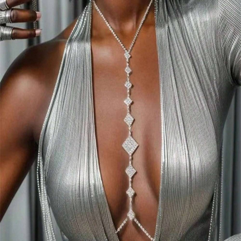 Damenschmuck Geometrische Strass-Körperkette Elegante Vintage-Kristall-Brustkette Für Hochzeitsfeiern Ausgehen Kette Körperkette_voghion.com