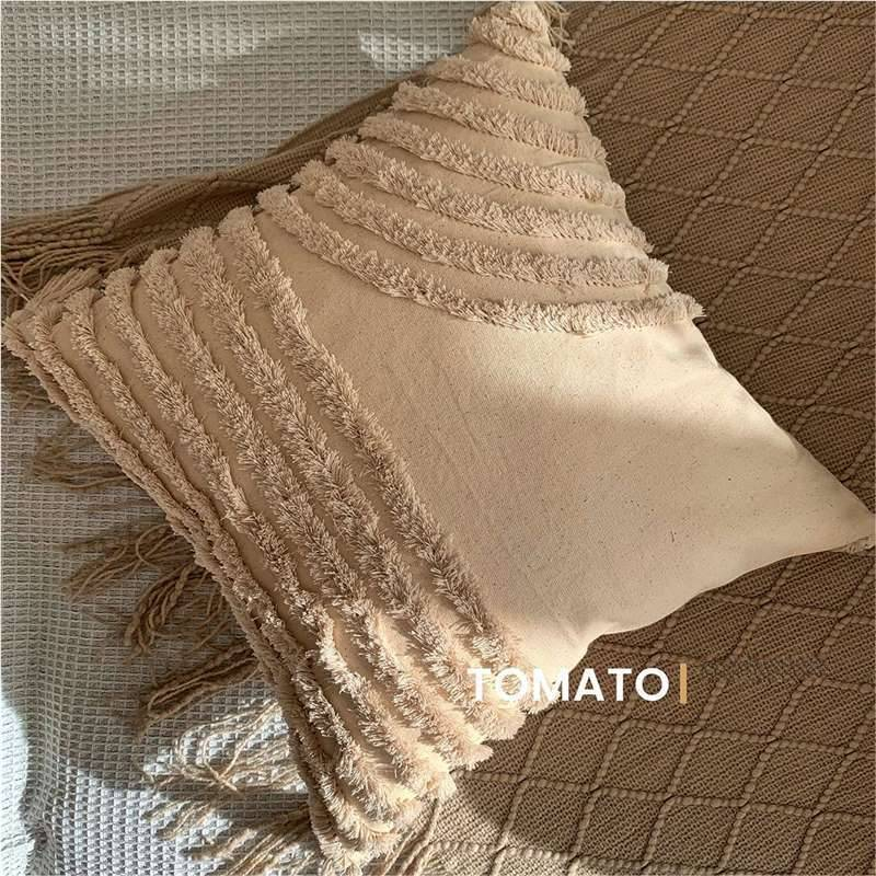 Federa per cuscino trapuntata dipinta a mano, stile bohémien retrò nordico, stile B&B, leggera e di lusso, con nappa per divano_voghion.com