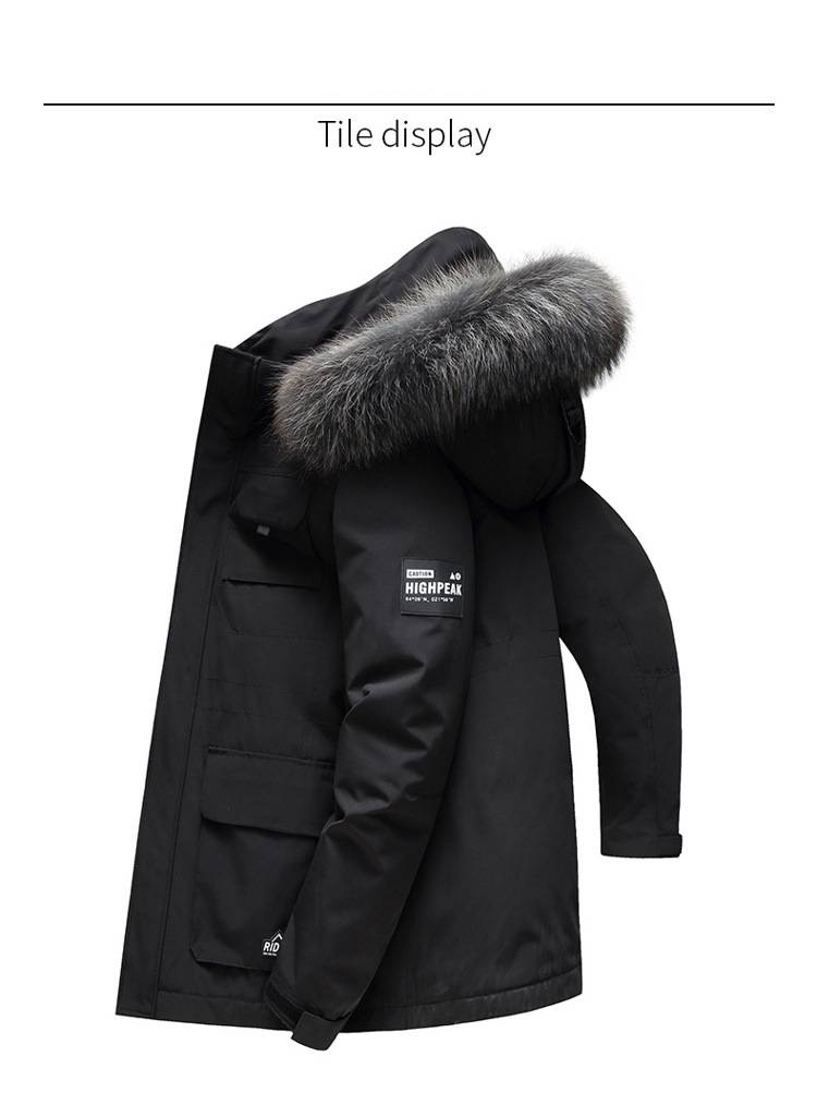 Men's Clothing Winter Parka Coat With 90% White Duck Down, Oversized Fur Hood, Multi-Pocket Workwear Style For Outdoor & Urban Streetwear_voghion.com
