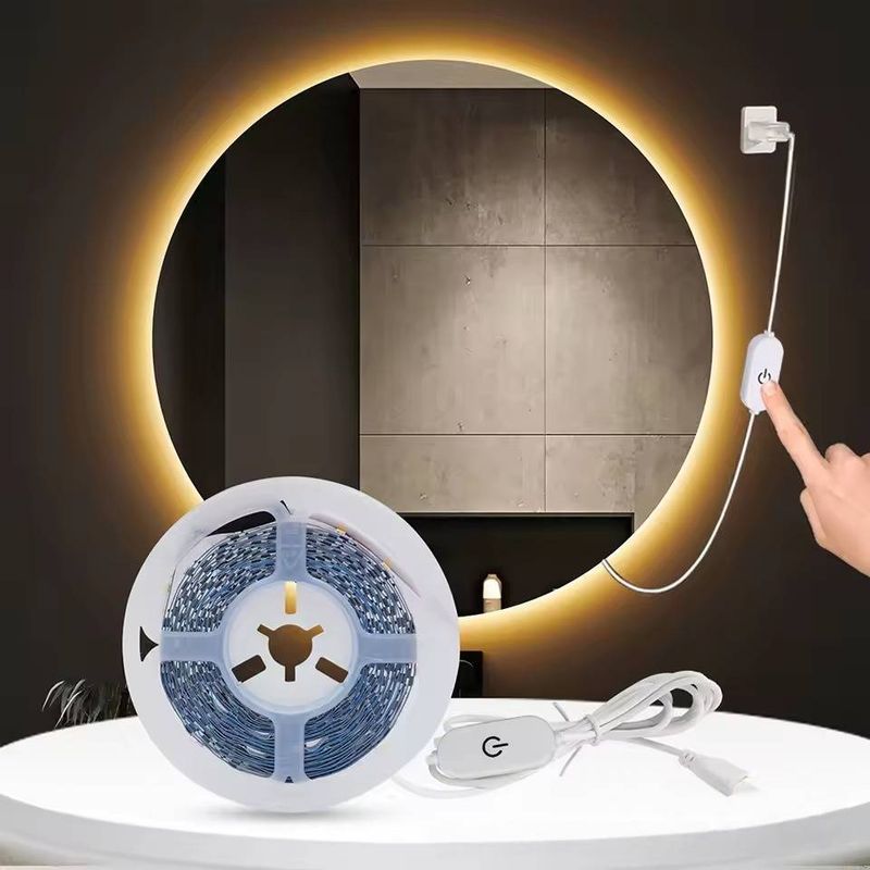 Tira de luces LED regulables por USB de 5 V, luz flexible de un solo color SMD 2835 para retroiluminación de TV, dormitorio y cocina, control táctil (1 m/2 m/3 m/4 m/5 m)_voghion.com