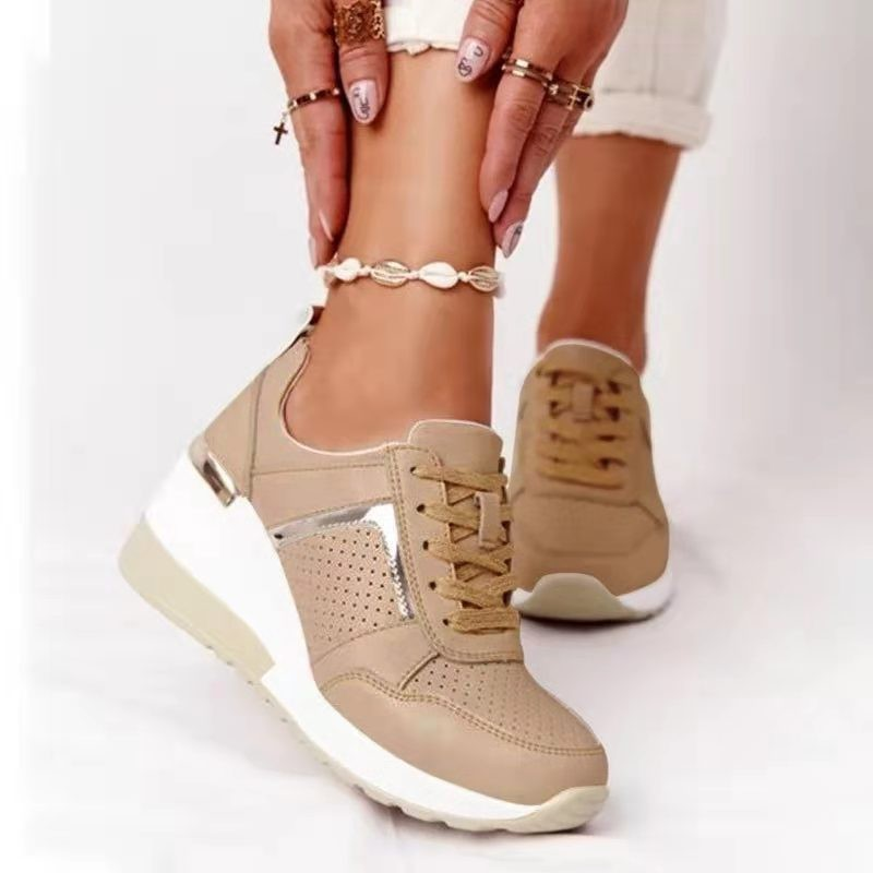 Damskie trampki na platformie sznurowane buty do chodzenia na co dzień na koturnie sportowe buty outdoorowe dla kobiet wygodne_voghion.com