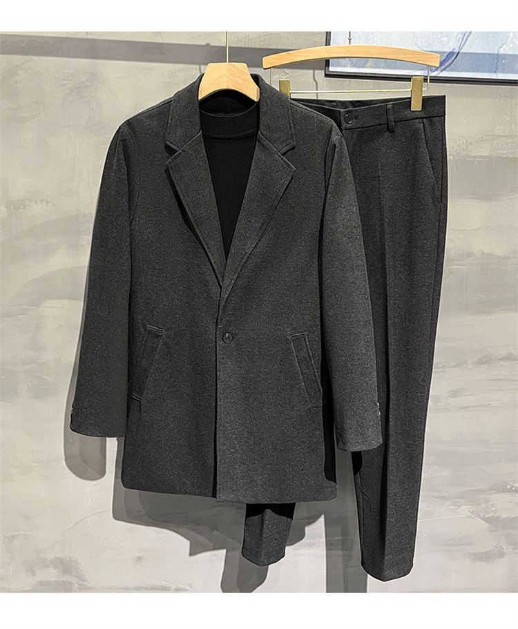 Men’s Korean-Style Wool Blend Suit Jacket – Autumn & Winter Casual Blazer, Slim Fit, Office & Smart Casual (Black/Grey/Brown/Blue/Khaki, S-4XL)_voghion.com