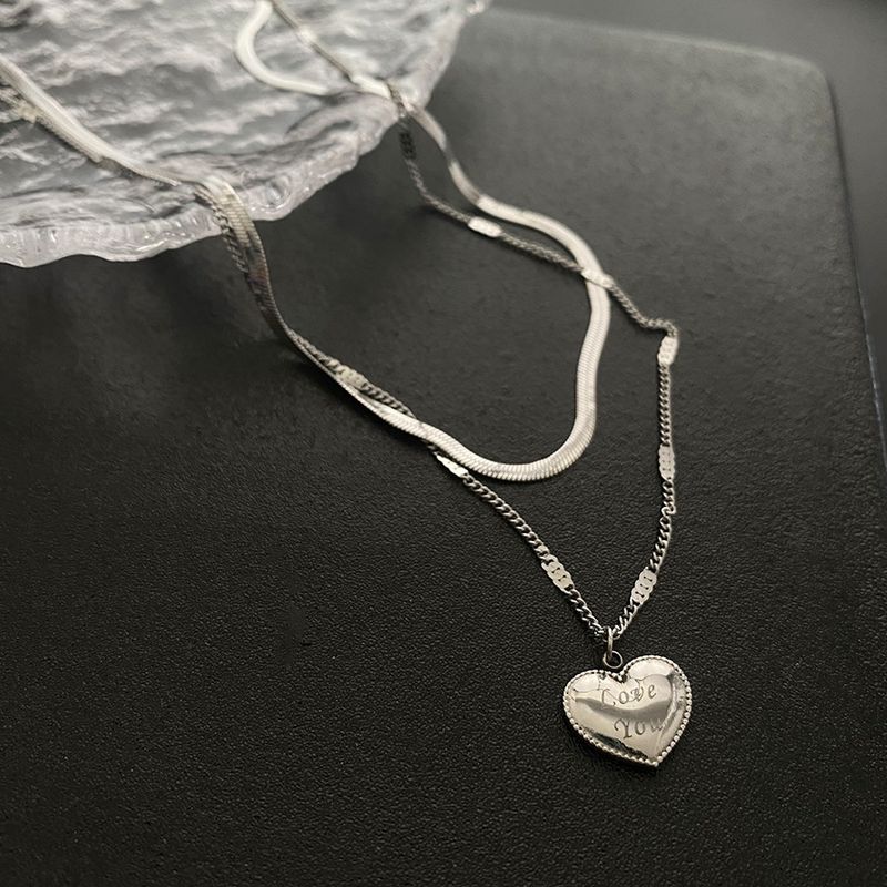 Titanium LOVE Love Double Layer Necklace For Women Folding And Wearing Personalized Versatile Collar Chain Stainless_voghion.com