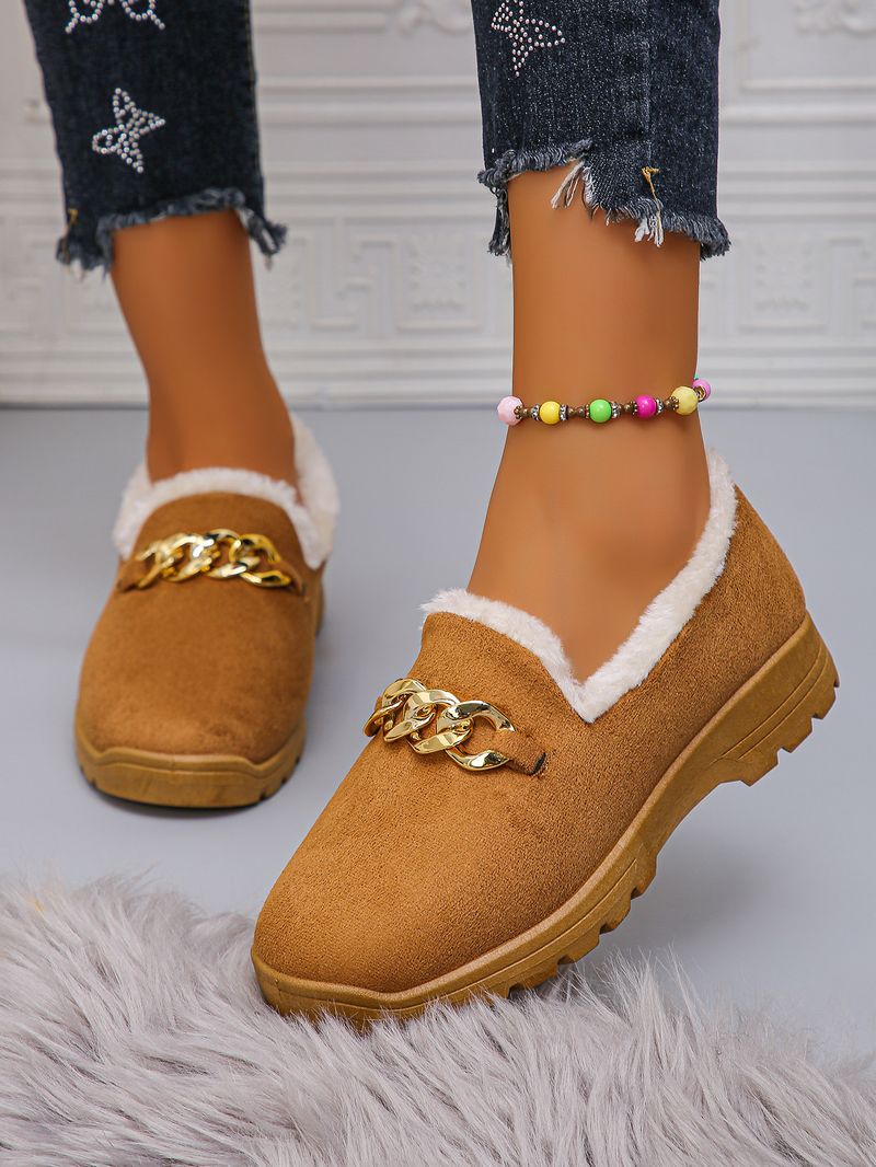 Novos sapatos de algodão para neve, cano baixo, quentes, botas de neve femininas, preto, marrom, moda, gorro de corrente_voghion.com
