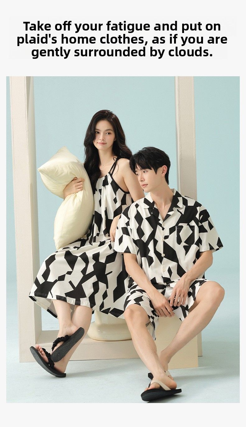 7A Antibacterial Boost! Pigiama da coppia in cotone Xinjiang, estivo, maniche corte e sottili, che unisce lusso e comfort._voghion.com