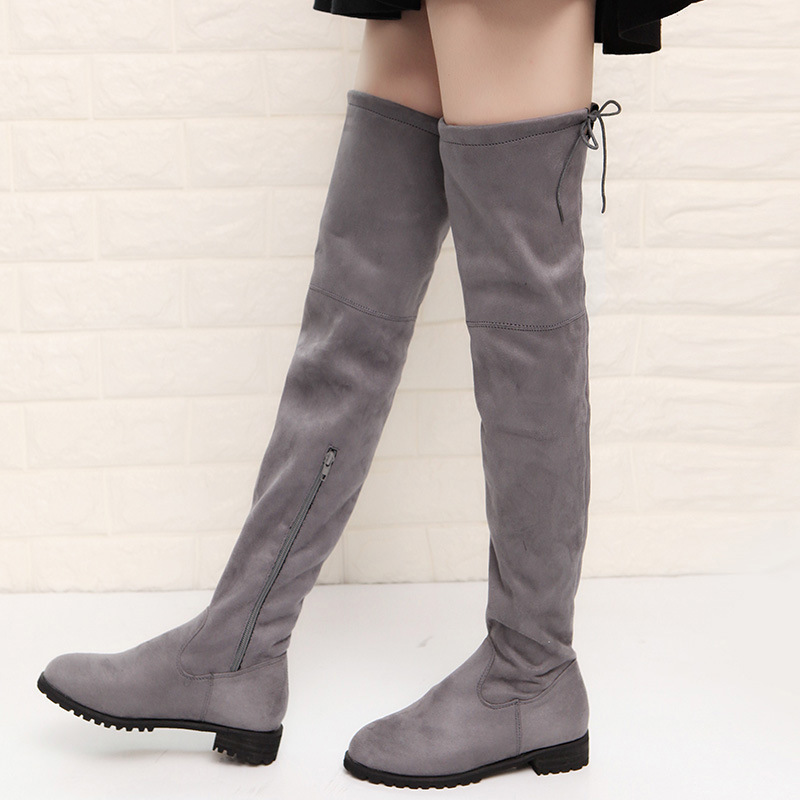 Juti 2024 Autunno/inverno Stivali da donna lunghi sopra il ginocchio con suola piatta grande in pelle_voghion.com