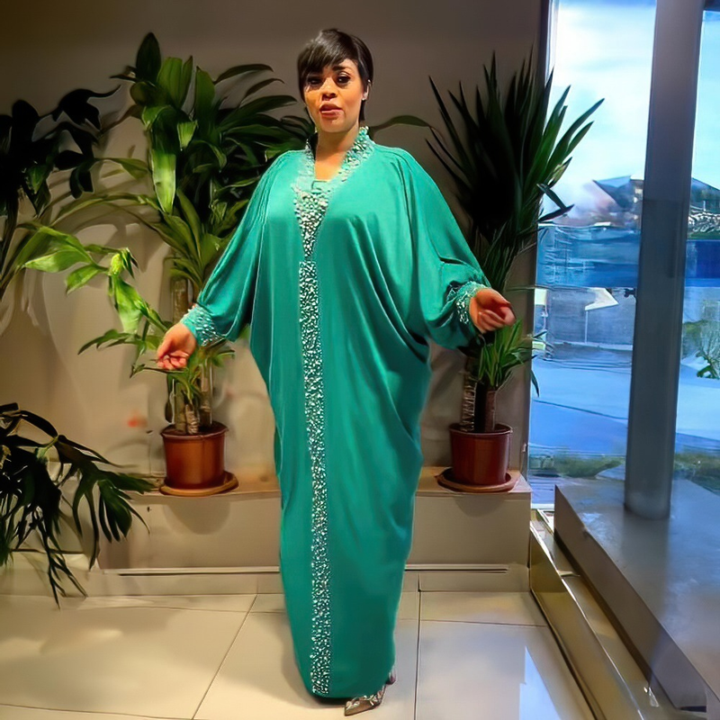 Dametøj plus size kjole rayon flagermusærmer plus size morgenkåbe varme rhinsten og kanonperler afrikansk tøj_voghion.com