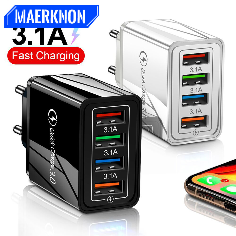 Charger USB Quick Charge 4.0 3.0 Universal Wall 4 Ports Fast Charging for iPhone 12 13 Xiaomi Samsung Phone Ch_voghion.com
