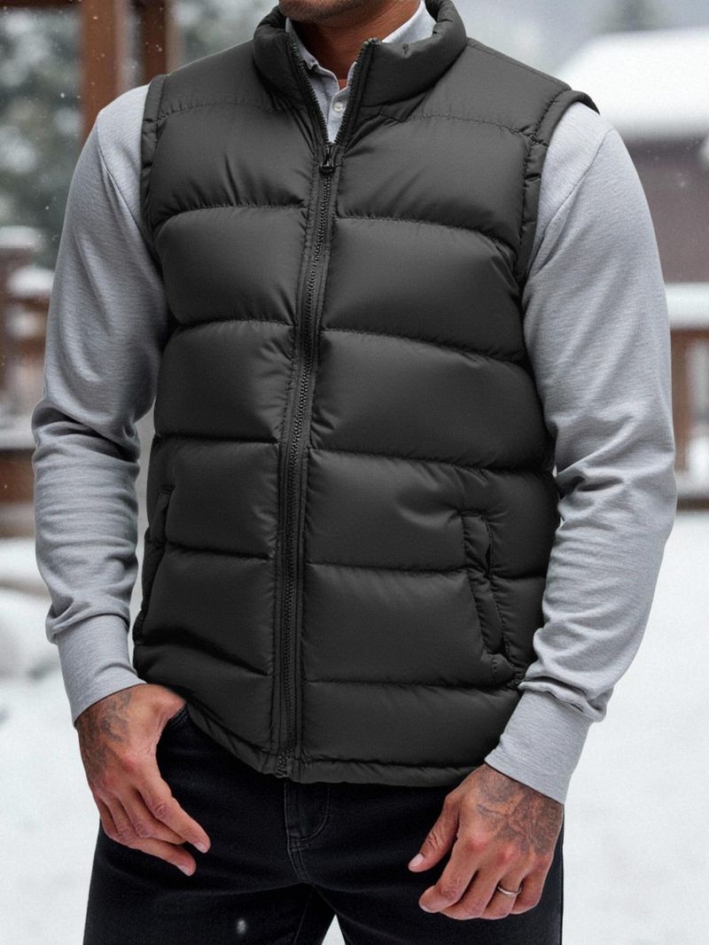 Herren-Winter-Pufferweste – leichte, gesteppte, ärmellose Jacke, Stehkragen, Reißverschluss vorne, dekorative Taschen, unverzichtbar für den lässigen Lagenlook_voghion.com