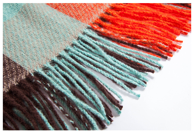 Women's Scarves new style polyester bristle long tassel plaid square scarf _voghion.com