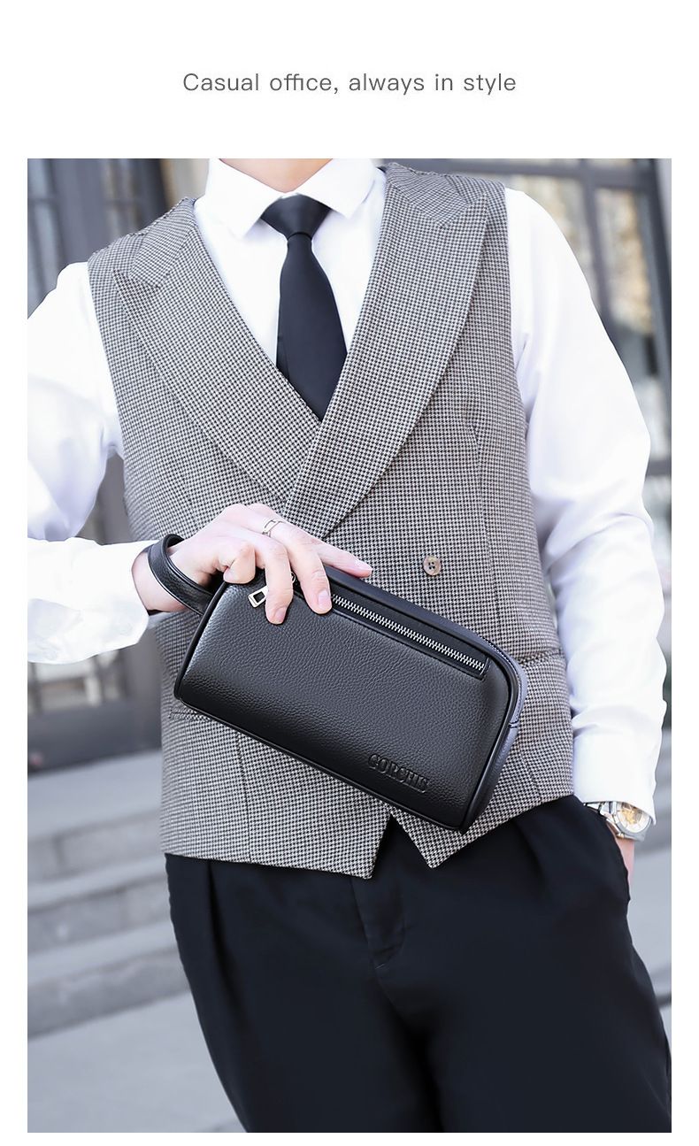 New Men's High Quality Large Capacity Business And Leisure Soft Leather Multi Pocket Handbag For Men_voghion.com
