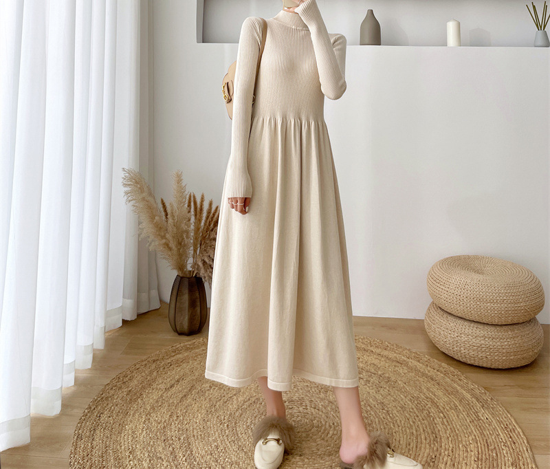 Abito da donna in maglia in puro colore_voghion.com