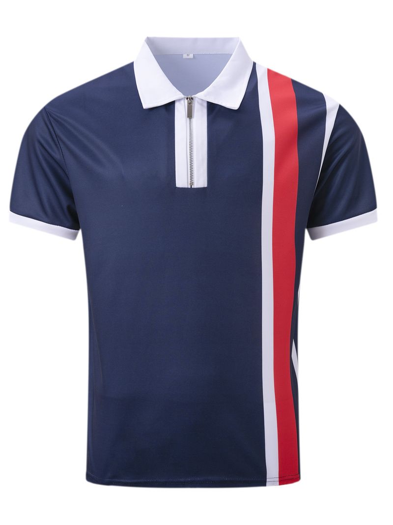 Polo d'été à manches courtes pour homme, imprimé à motifs simples, décontracté, rayé_voghion.com