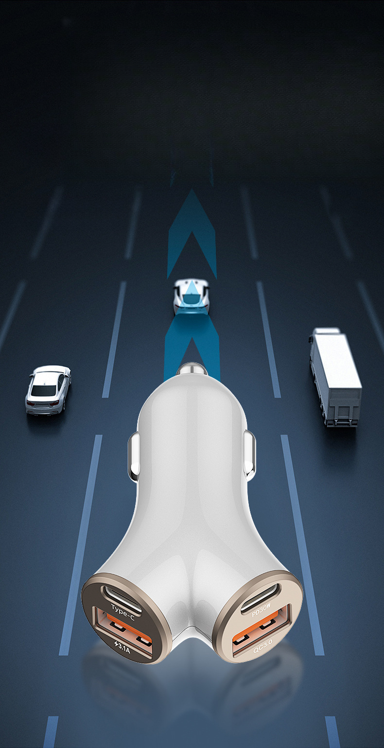 New Y-shaped Four Port 78W Super Fast Charging Car Phone Charger_voghion.com
