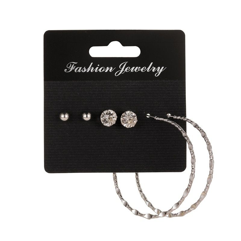 Geometrische oorbellencombinatie Instagram-stijl Gepersonaliseerde overdreven driedelige set met meerdere paren oorbellen_voghion.com