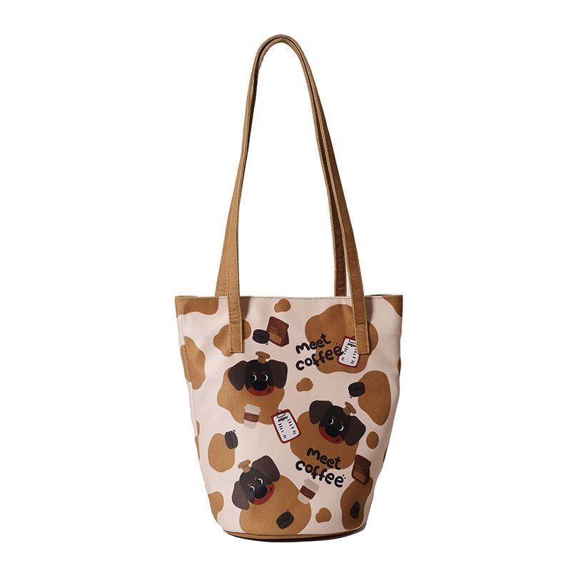 Women's 2025 New Single Shoulder Spring Summer Cute Puppy Canvas Bucket Large Capacity Casual Tote Bag_voghion.com