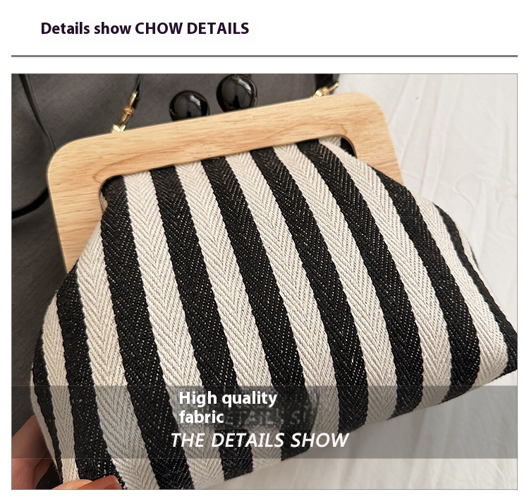 2024 Borsa da donna nuova Borsa a tracolla in tela con clip in legno a righe Borsa a tracolla con una spalla alla moda e raffinata_voghion.com