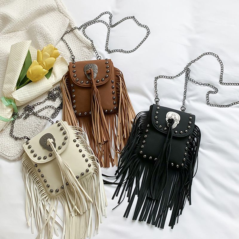 Women's Crossbody Vintage Tassel Shoulder Bag For Women Leather Punk Rivet Zipper Wallet Travel_voghion.com