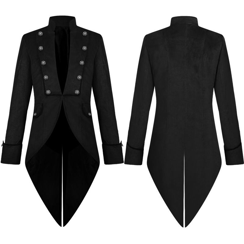 Herren-Samtfrack – Gothic-viktorianische Abendjacke mit Stehkragen, Bühnenauftritt & Cosplay-Kostüm_voghion.com