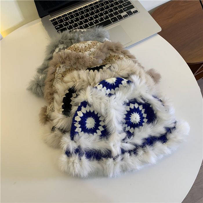 Handgewebte Tigerkopf-Löwenmütze, warme Wollmütze, weibliche Kaninchenhaar-Strickmütze, Fischerhut, Herbst und Winter, vielseitig einsetzbar_voghion.com