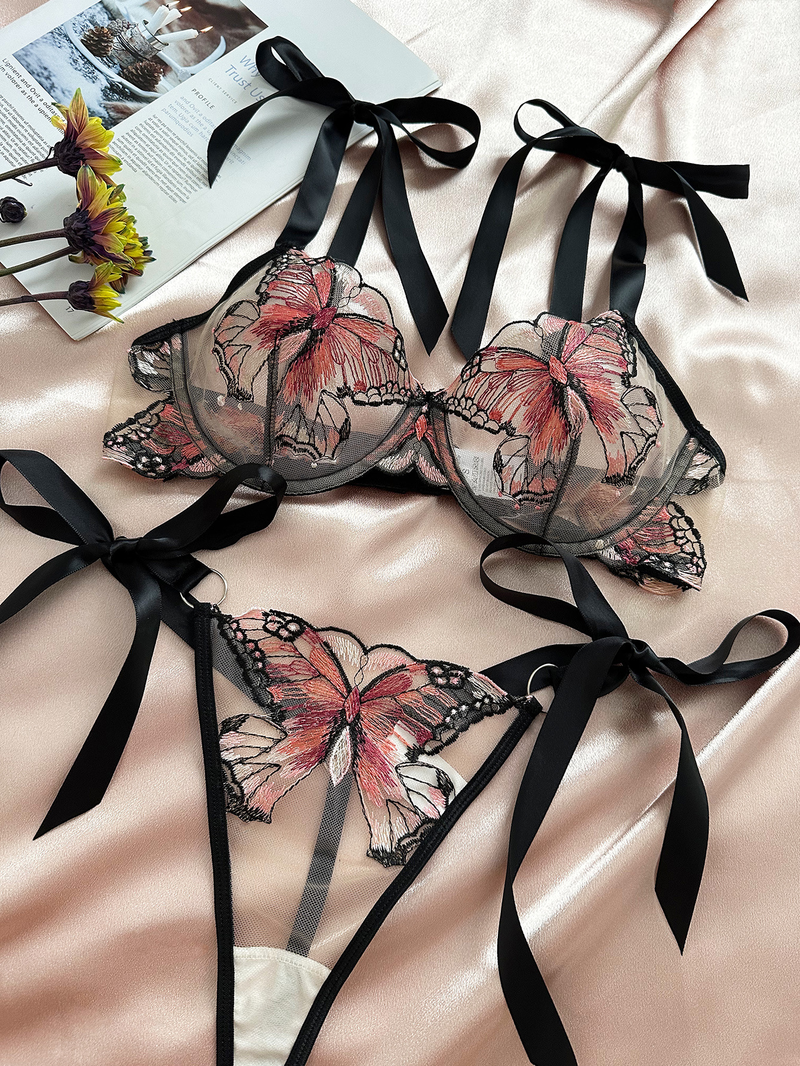 Lingerie Intimo Sexy con Ricamo a Farfalla in Rete e Tentazione Trasparente, Vendita Calda_voghion.com