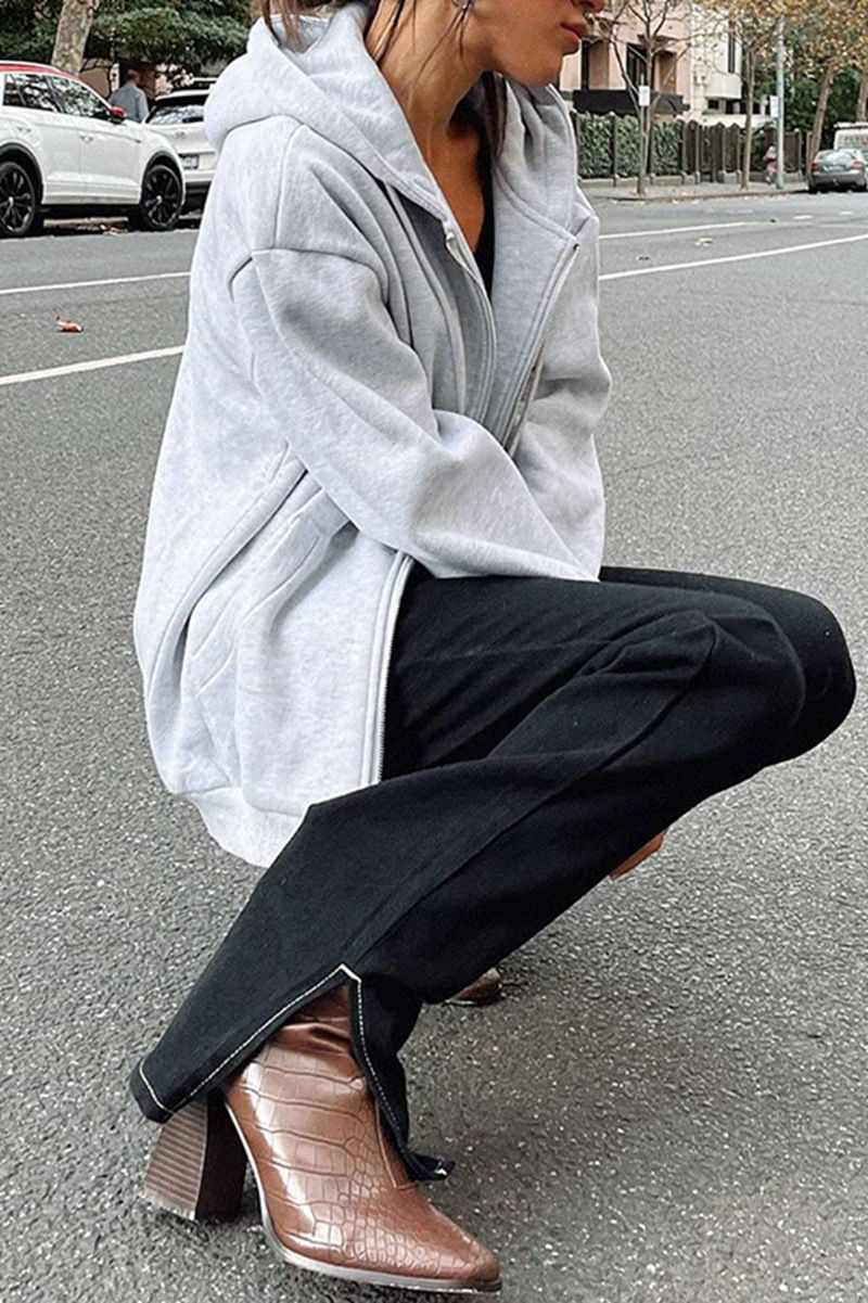 Women's Clothing Women's Cute Hooded Jacket With Drawstring - Oversized Zip-Up Sweatshirt For Teens & Girls - Cozy Fall Outerwear In Multiple Colors_voghion.com