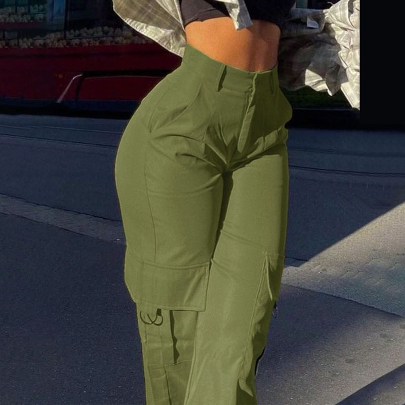 Roupas femininas Moda de rua Macacão com vários bolsos Calça reta Cintura alta Macacão solto slim_voghion.com