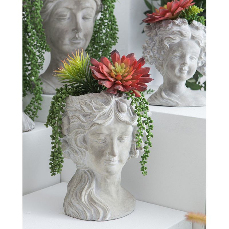 Human Head Girl Pot Home Living Room Ornament Artistic Cement Statue Portrait Flower Vessel Garden Plant Decoration_voghion.com