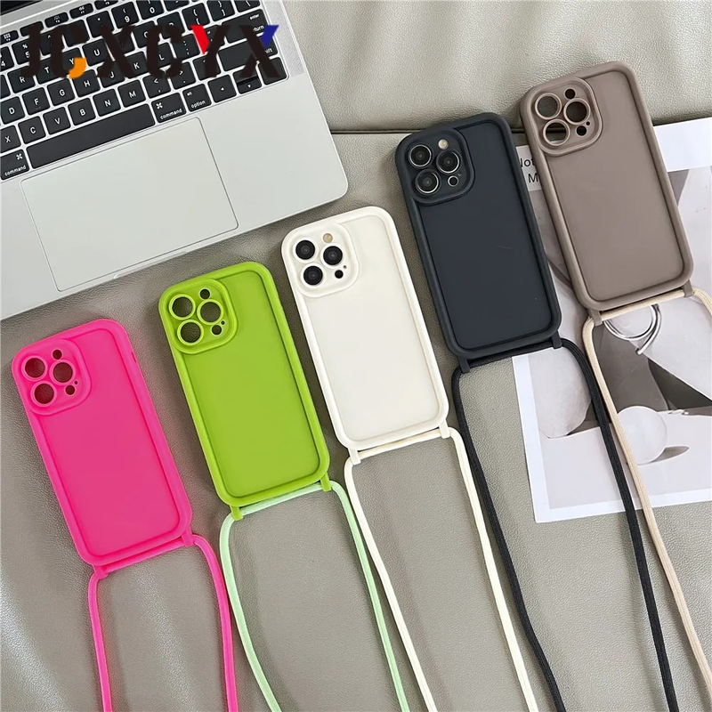 Koreaanse Crossbody Ketting Koord Lanyard Silicone Soft Case Voor iPhone 14 15 Pro Max 13 12 11 XS XR Schokbestendig_voghion.com