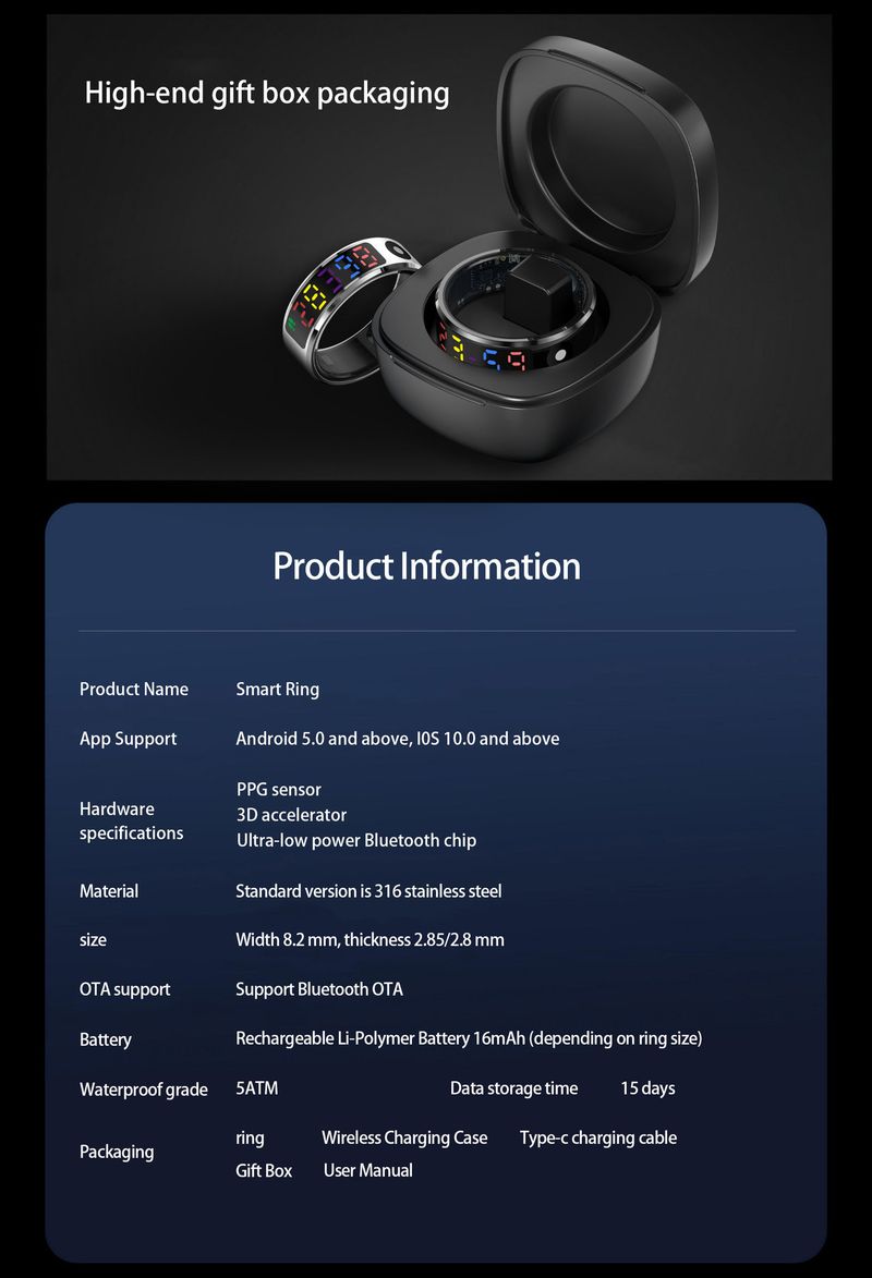 Multifunctional Smart Ring Color Screen Display Blood Oxygen Heart Rate Temperature Exercise Sleep Care Female Physiological Cycle_voghion.com