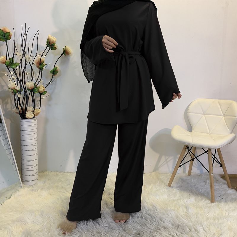 Two-pieces Abaya Turkish Kimono Tops Pants Muslim Dress Abayas Hijab Robe Dubai Caftan Kaftan Islam Clothing For Women Fashion_voghion.com