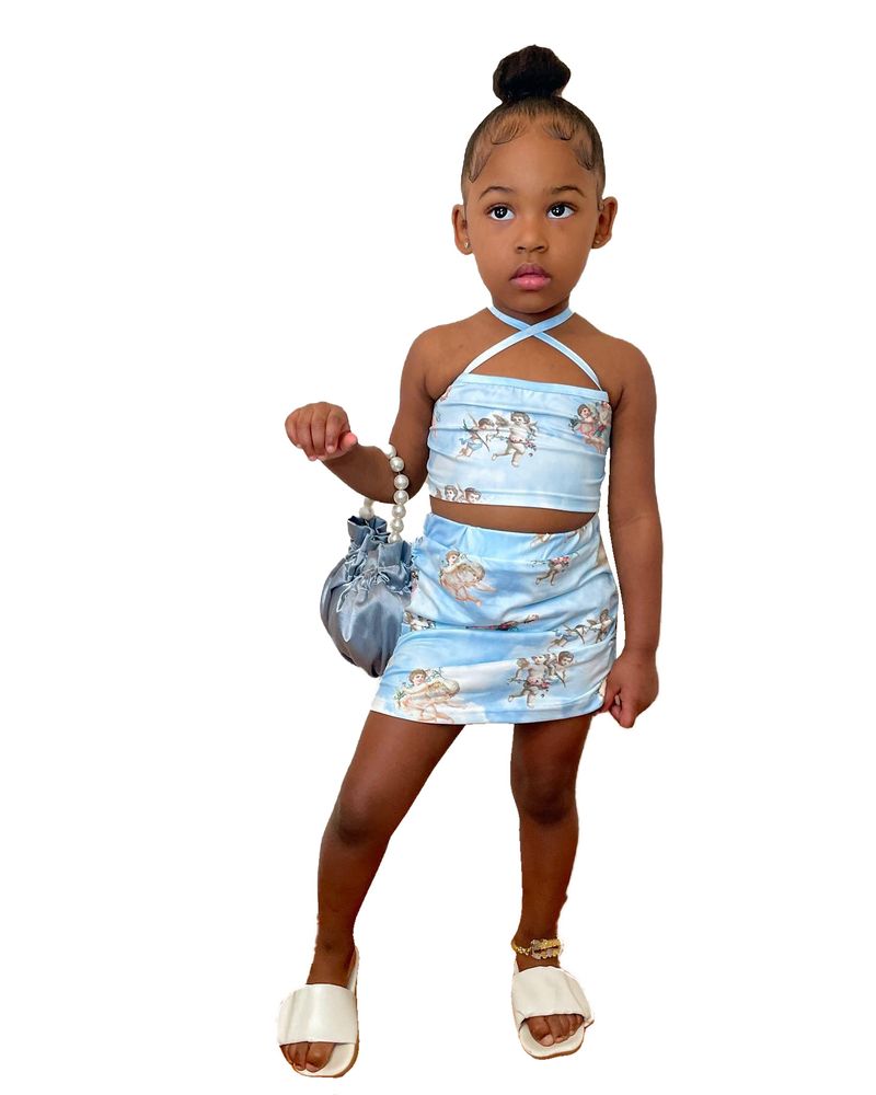 Kinderbekleidung Neues Produkt Bedruckter kurzer Camisole-Rock für Mädchen_voghion.com
