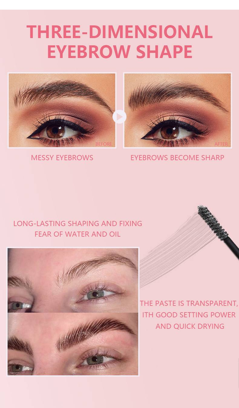 1ks gel na obočí, vosk na tvarování obočí, voděodolný, dlouhotrvající, 3D peříčkový, divoký styling obočí, snadno se nanáší, líčení obočí_voghion.com