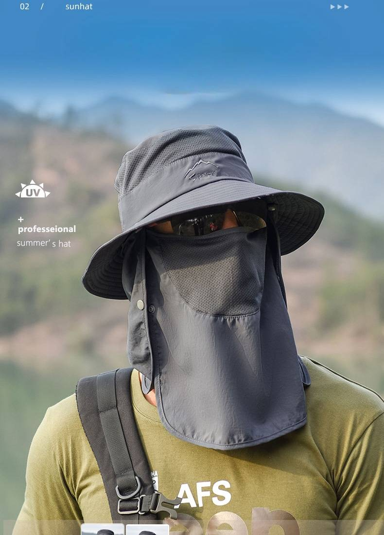 Multi functional sunshade fisherman hat, summer outdoor sunshade fisherman hat, detachable fishing breathable sun hat, women's face covering hat_voghion.com