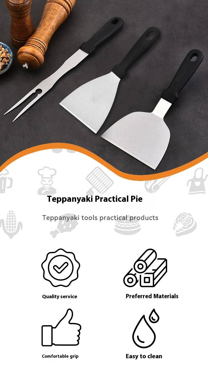 Set di utensili per barbecue in acciaio inossidabile - Utensili da cucina per esterni da 5 pezzi per grigliare, girare e servire con manici antiscivolo_voghion.com