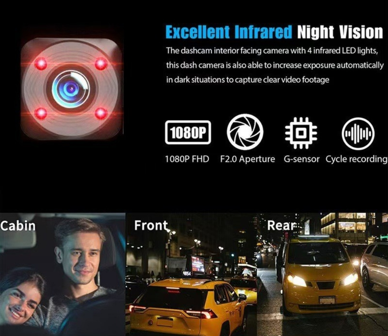 Enregistreur de conduite haute définition 1080p avec trois objectifs et affichage simultané, équipé d'une image inversée, Wi-Fi mobile et DVR de voiture_voghion.com