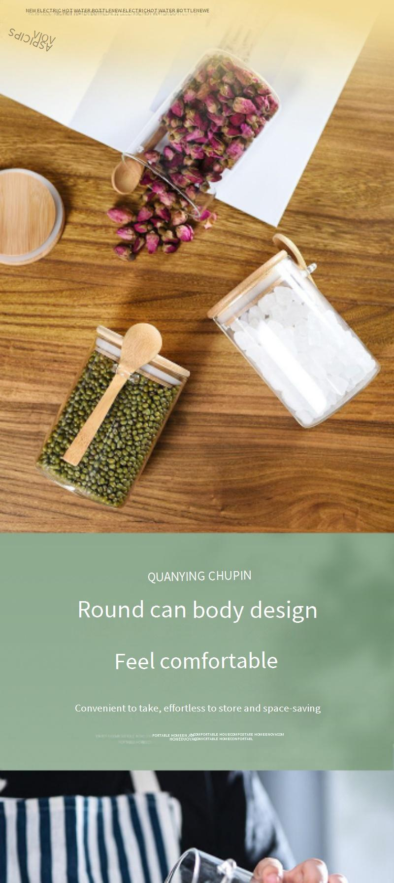 Round Borosilicate Glass Storage Jar With Spoon - Airtight Container For Spices, Tea, Coffee & Candy_voghion.com