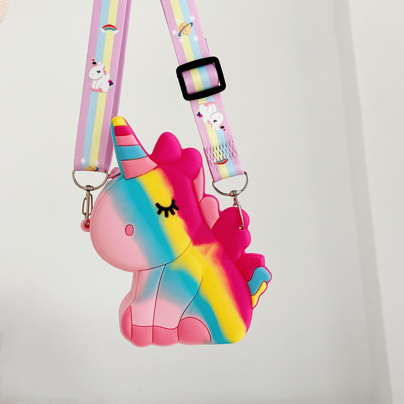 Girl's Silicone Cute Unicorn Messenger Bag, Coin Purse, Children's Decompression Pop Fidget Toys_voghion.com