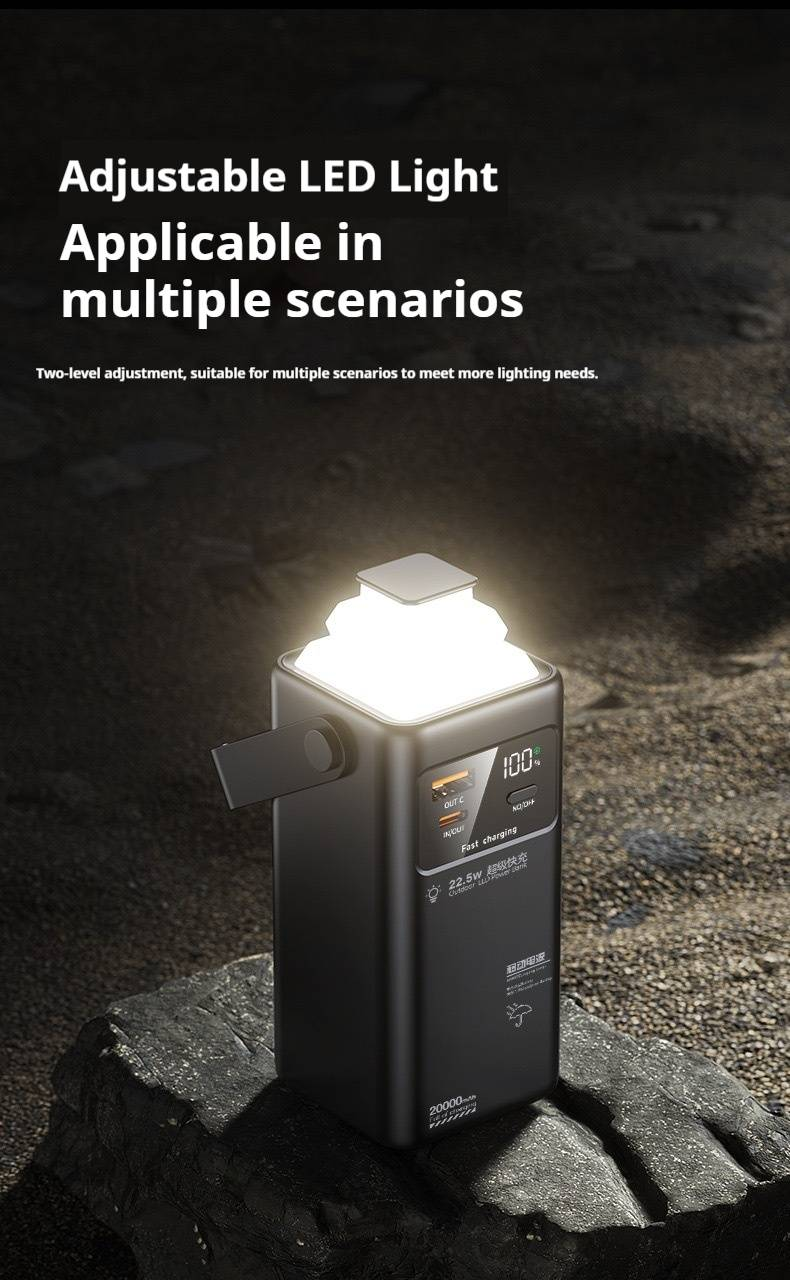 Chargeur portable 20 000 mAh/30 000 mAh/50 000 mAh avec câbles intégrés et éclairage LED, batterie externe rapide 22,5 W pour camping, voyage, iPhone, Android._voghion.com