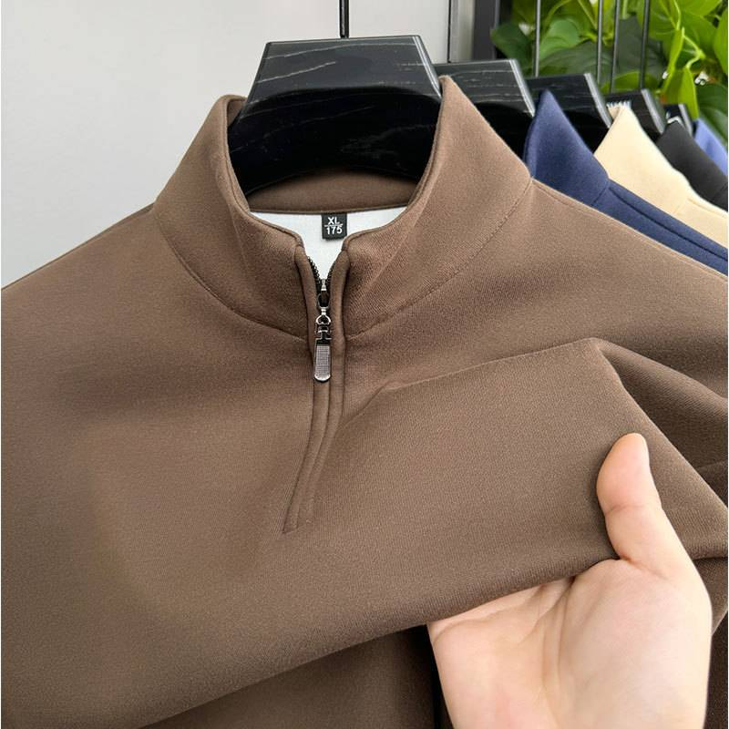 Herren-Sweatshirt mit Stehkragen und halblangem Reißverschluss, langärmlig – Pullover aus atmungsaktiver Baumwollmischung für Freizeit und Sport (mehrere Farben und Größen)_voghion.com