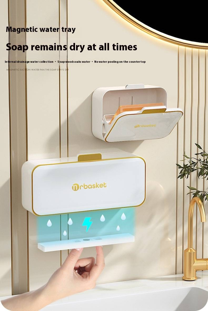 Premium ABS Soap Holder With Flip Lid & Suction Cup – Wall-Mounted No-Drill Bathroom Organizer (Gold/White/Gray, Small & Large Sizes)_voghion.com