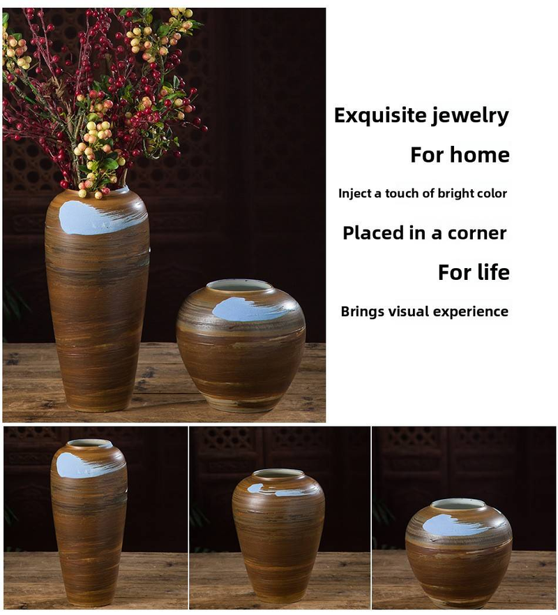 Vase rustique en céramique pour compositions florales et plantes hydroponiques, idéal pour le salon, l'entrée ou la décoration de table._voghion.com