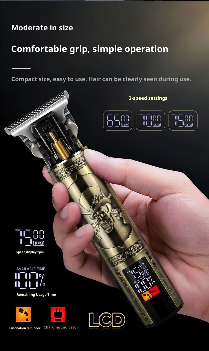 Tondeuse à cheveux rétro - Rechargeable par USB avec lames détachables en acier inoxydable, corps en métal vintage et moteur silencieux_voghion.com