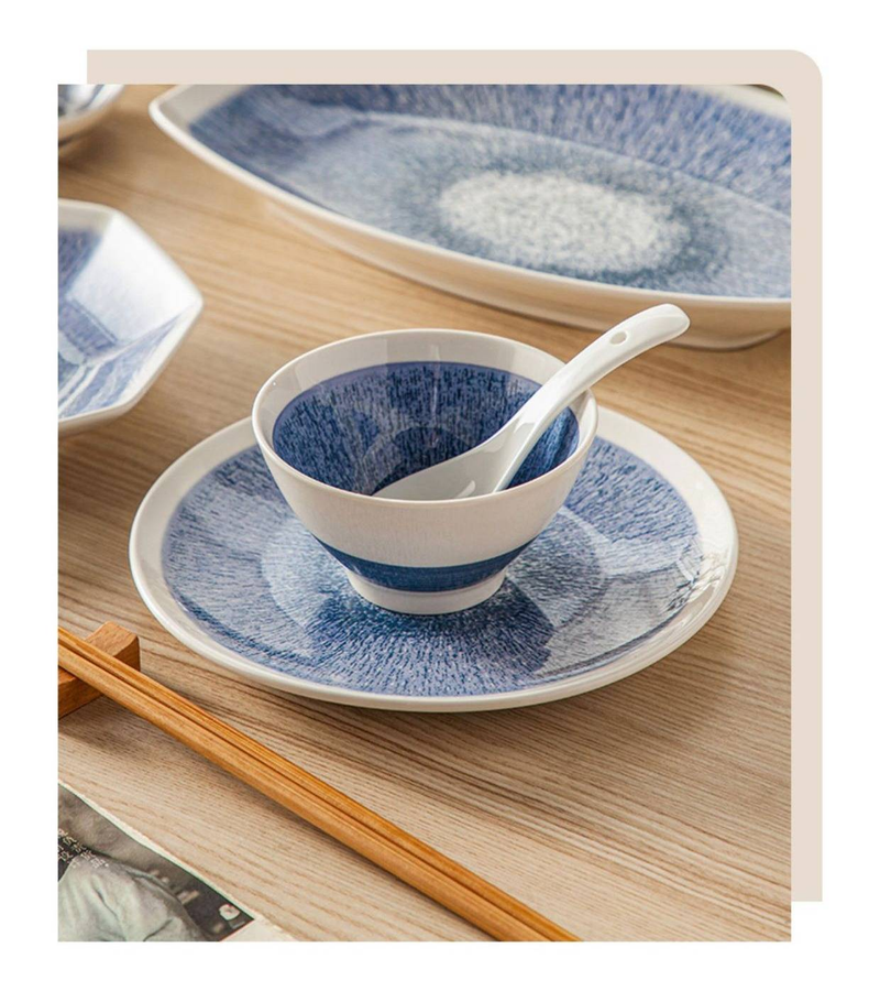Hand-Painted Ceramic Dinnerware Set, Unique Underglaze Color Retro Style Plates & Bowls, Microwave Safe Dish Set For Home & Gifting_voghion.com