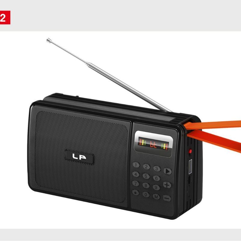Support radio Bluetooth carré LP-V52, charge solaire, longue antenne avec bouton d'écran, insertion de mini carte malicieuse_voghion.com