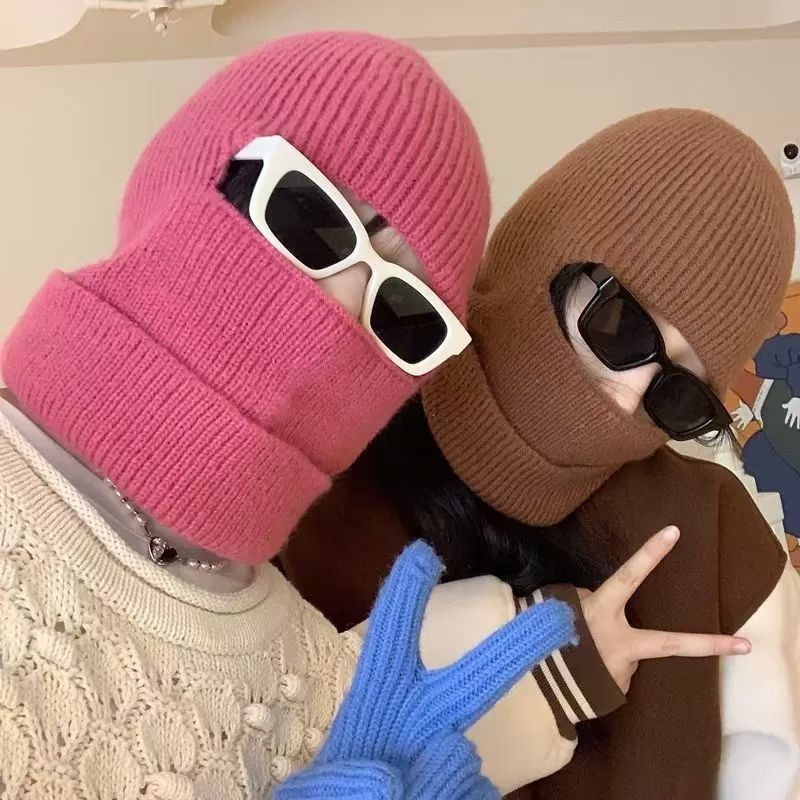 Balaklava, én lue, to bruksområder, vindtett lue med ansiktsbeskyttelse for høst og vinter, strikket lue med pullover, ulllue, nakkebeskyttelse_voghion.com