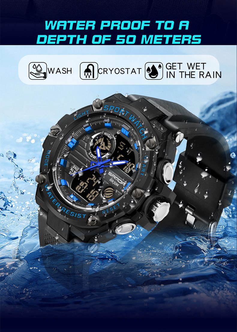 Reloj deportivo multifuncional para hombre con retroiluminación LED, resistente al agua hasta 50 m, pantalla analógica digital, alarma, cronógrafo, esfera redonda, deportivo, reloj para hombre._voghion.com