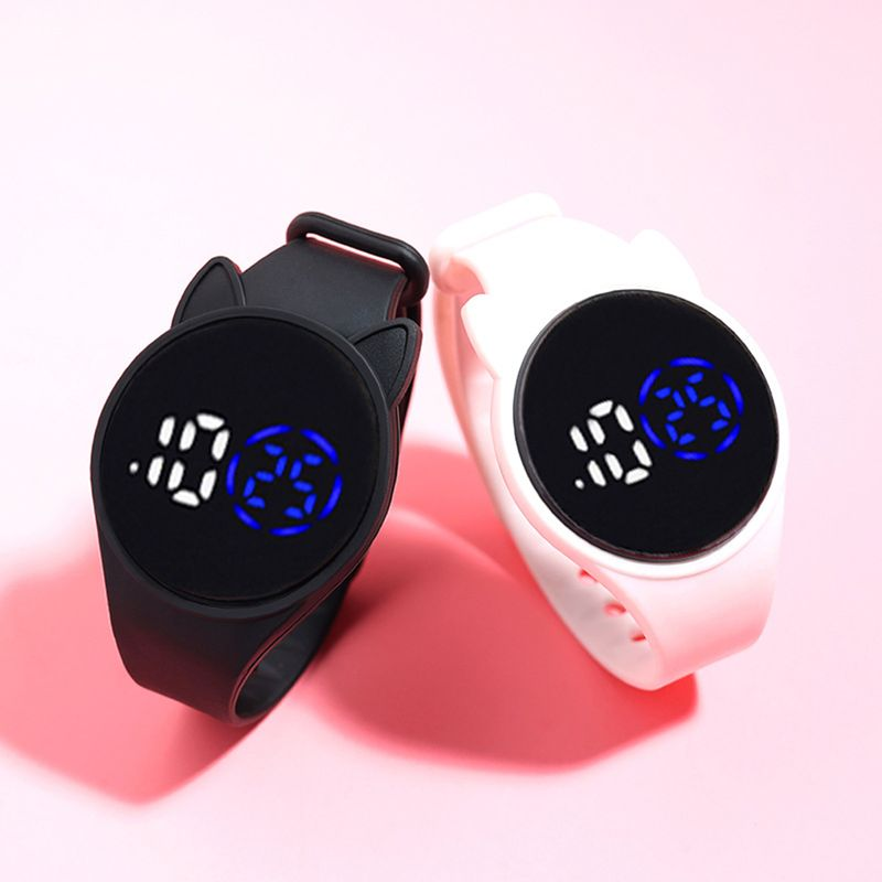 Xinweiqing Electronic Watch Luminous Swimming Round Dial Cartoon Cat Ear Sport LED Digital Bracelet for Student_voghion.com