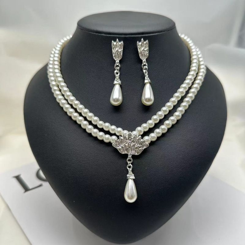 Accessorio per collana, perla da sposa incastonata con diamante, collana corta con clavicola, orecchini, versione coreana_voghion.com